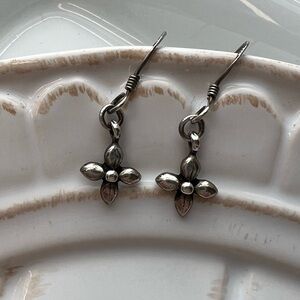 Tiny Dainty Flower Earrings Vintage Sterling Silver Minimalist Dangle